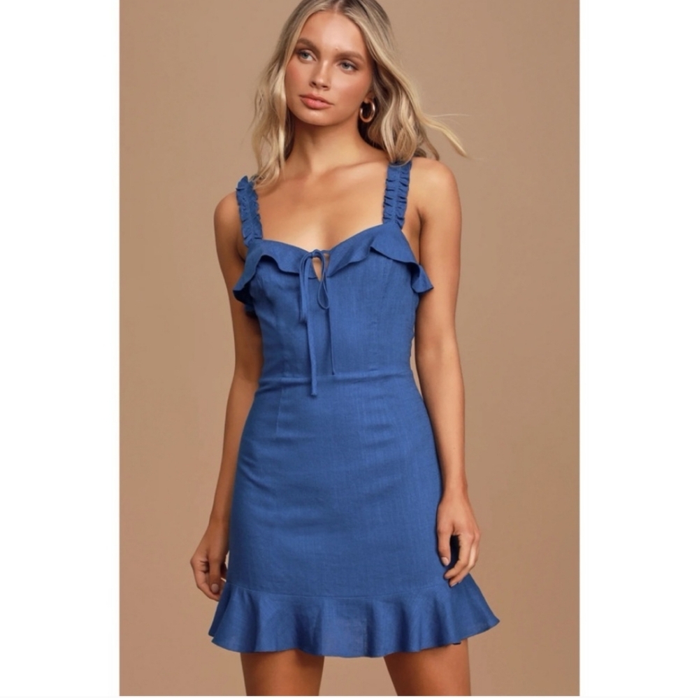 Lulu's Blue Ruffle Detail Mini Dress